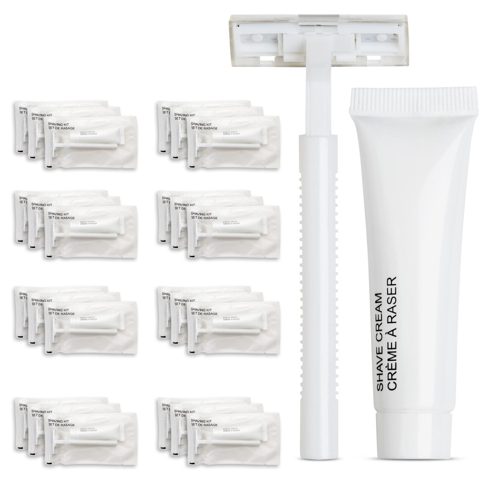 World Amenities Cream Shave Kit (Clear Frosted Sachet) - Hotel Amenities 48 Count - Includes Twin Blade Razor And Moisturizing Shave