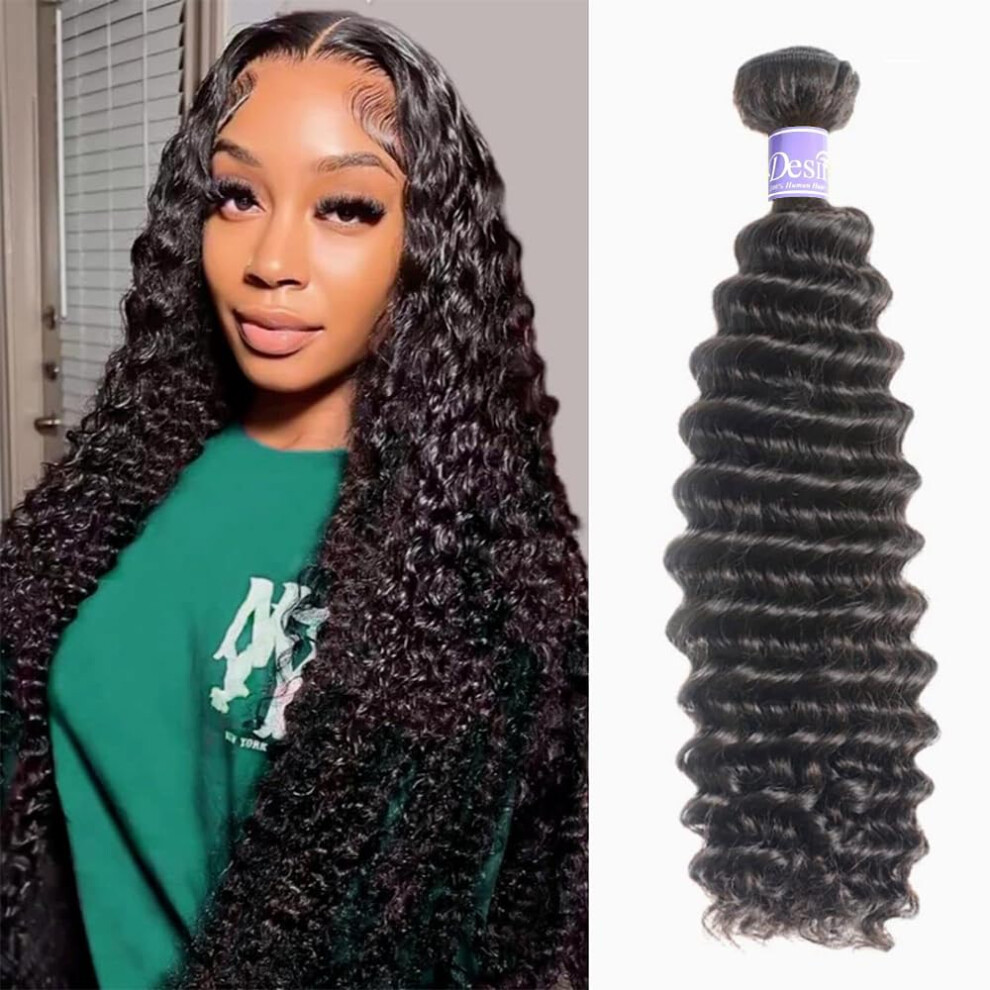 Udesire Deep Wave Bundles Human Hair 202A Brazilian Virgin Human Hair Single Bundle 100% Unprocessed Deep Wave Bundles Double Weft Deep Curly Weave Fo