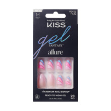 KISS Gel Fantasy Allure Press On Nails Almond, 'Glide', Rosa, Medium Längd, Klara Gel Naglar, 28 Falska Naglar