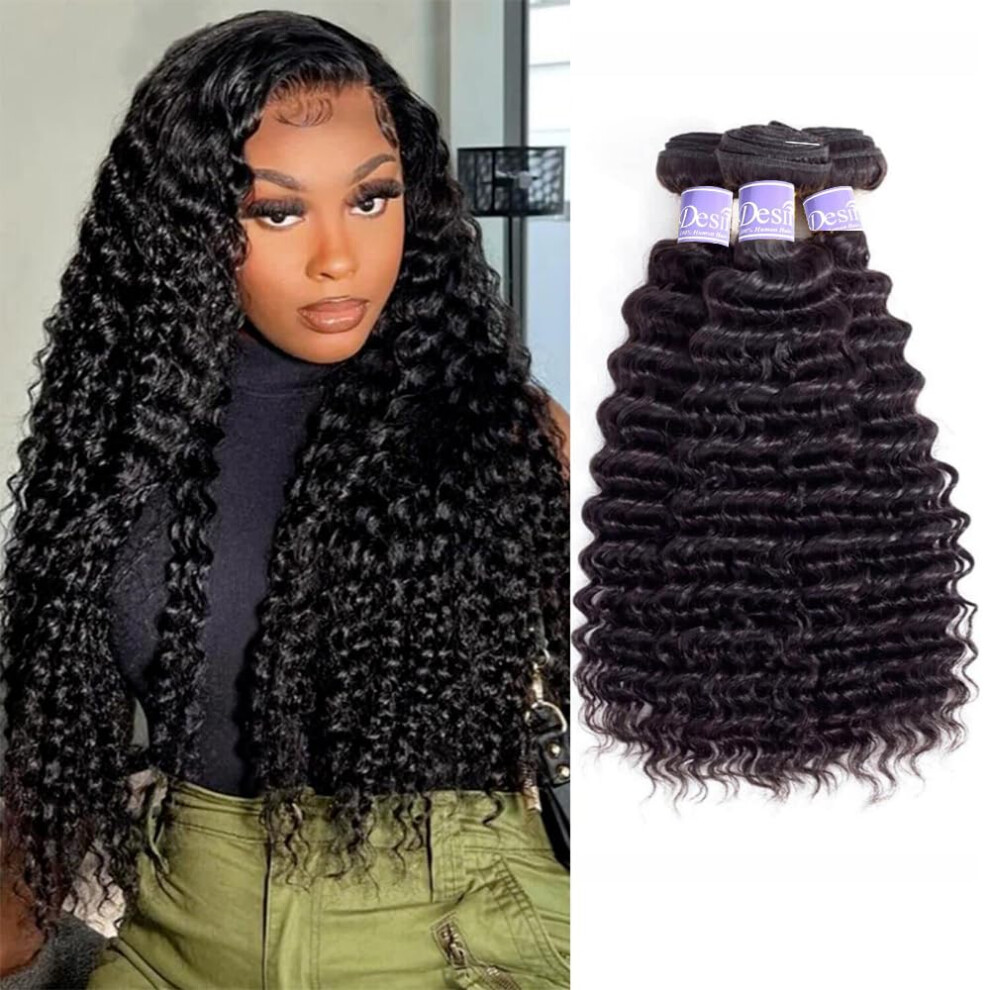 Udesire Deep Wave Human Hair Bundles 100% Unprocessed 12A Brazilian Virgin Hair 10 12 14 Inch Water Wave Bundles Wet And Wavy Double Weft Hair Extensi