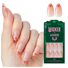 WICKED X KISS Druknagels, Glamoureuze Gal Roze, Medium Amandel, Waterdicht, Chipvrij, 28 Nepnagels
