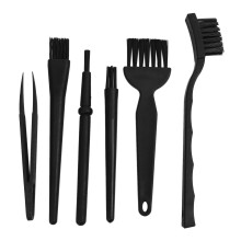 6 in 1 Plastic Small Portable Handle Nylon Anti Static Brushes Cleaning Keyboard Brush Kit, Black (Zip Bag )
