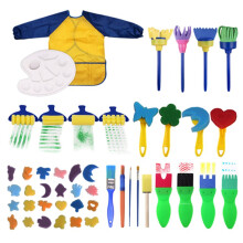 47 Pcs Enfants ÉPonge Peinture Brosses Ensemble Tablier de Peinture Jouets Artisanat Kits Toddler Peinture Outils