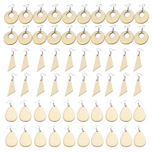 60Pcs Unfinished Wood Blank Earrings with Holes and Earrings Hooks for DIY Jewelry Making