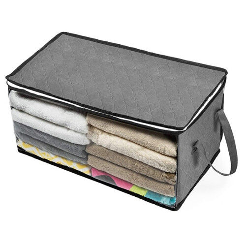 2PCS Quilt Organizer Box Foldable Portable Closet Stackable Bins Non Woven Clothes Storage Blankets Collecting Case-Gray 1