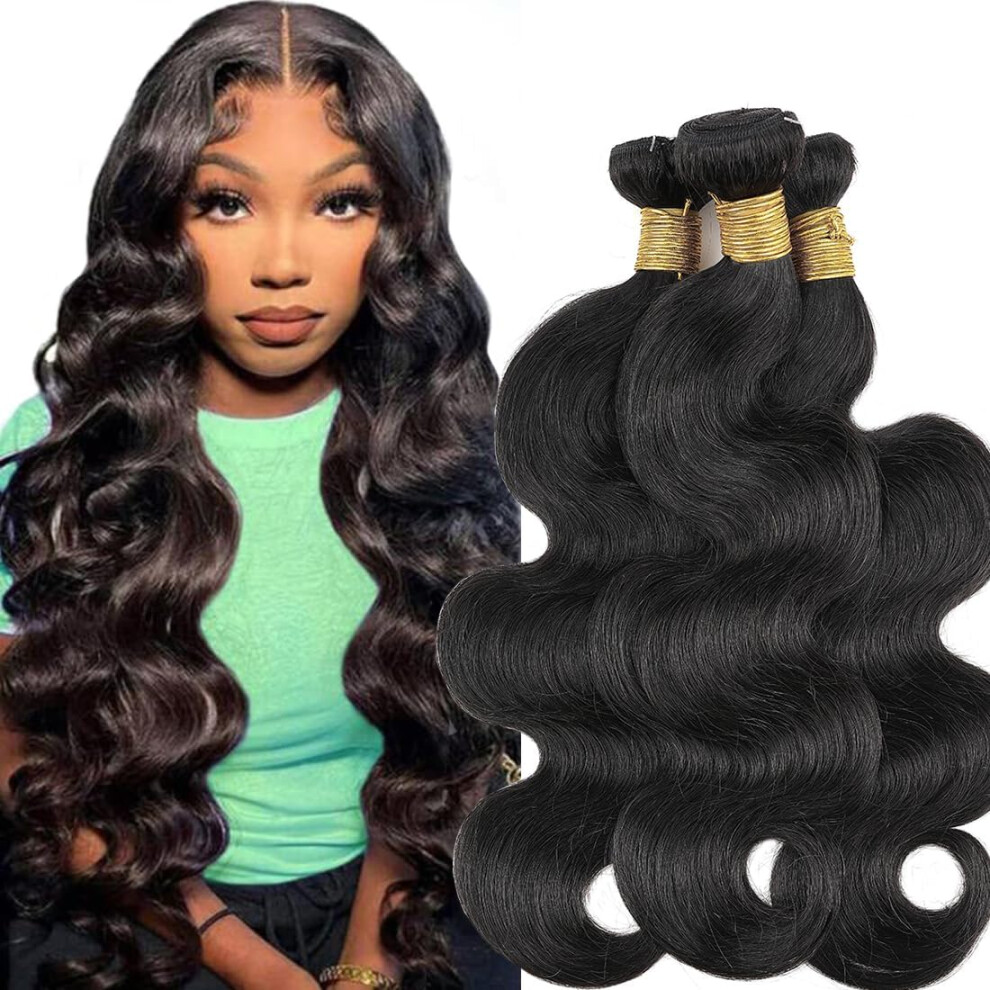 Lizourey Human Hair Bundles Body Wave Brazilian Human Hair Bundles 12A 100% Unprocessed Virgin Human Hair Body Wave Quick Weave Raw Human Hair 3 Bundles 12 14