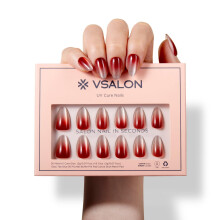 VSALON Press-On Nägel - Kurze Mandelform Rote Katzenaugen Ombre Fake Nägel mit UV-Kleber, 28 Tage Halt