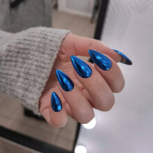 Spiegel Metall Royalblau Chrom Press auf Nägel Mittel Mandel Metallic Nägel, Acryl Nägel