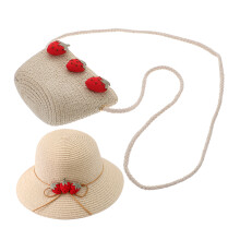 Chapeau Paille Beige Fille Sac Pratique Soleil Extérieur