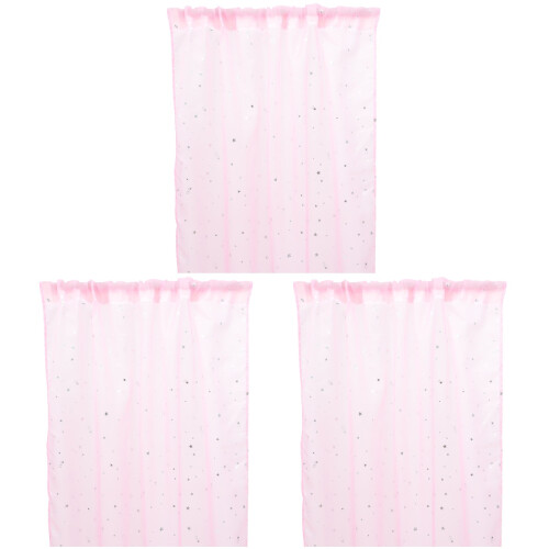 3Pcs Pink Semi Sheer Window Curtains Polyester for Home Decor 2