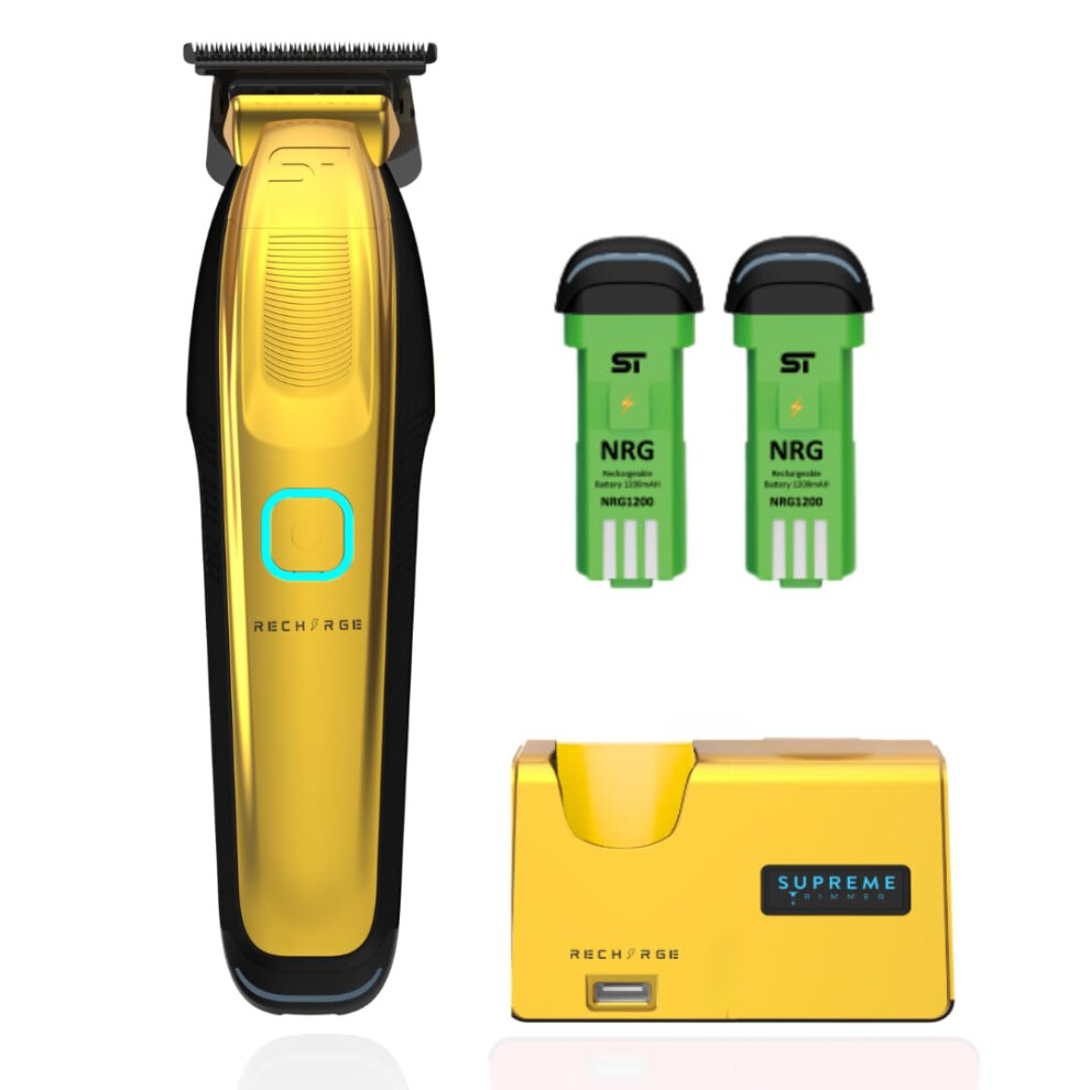 Supreme Trimmer Gold Recharge Zero Gap Trimmer For Barbers | 7500+ Rpm, Removable Battery, Smart Usb Charging Stand + Iphone/Android Charging | St777 (