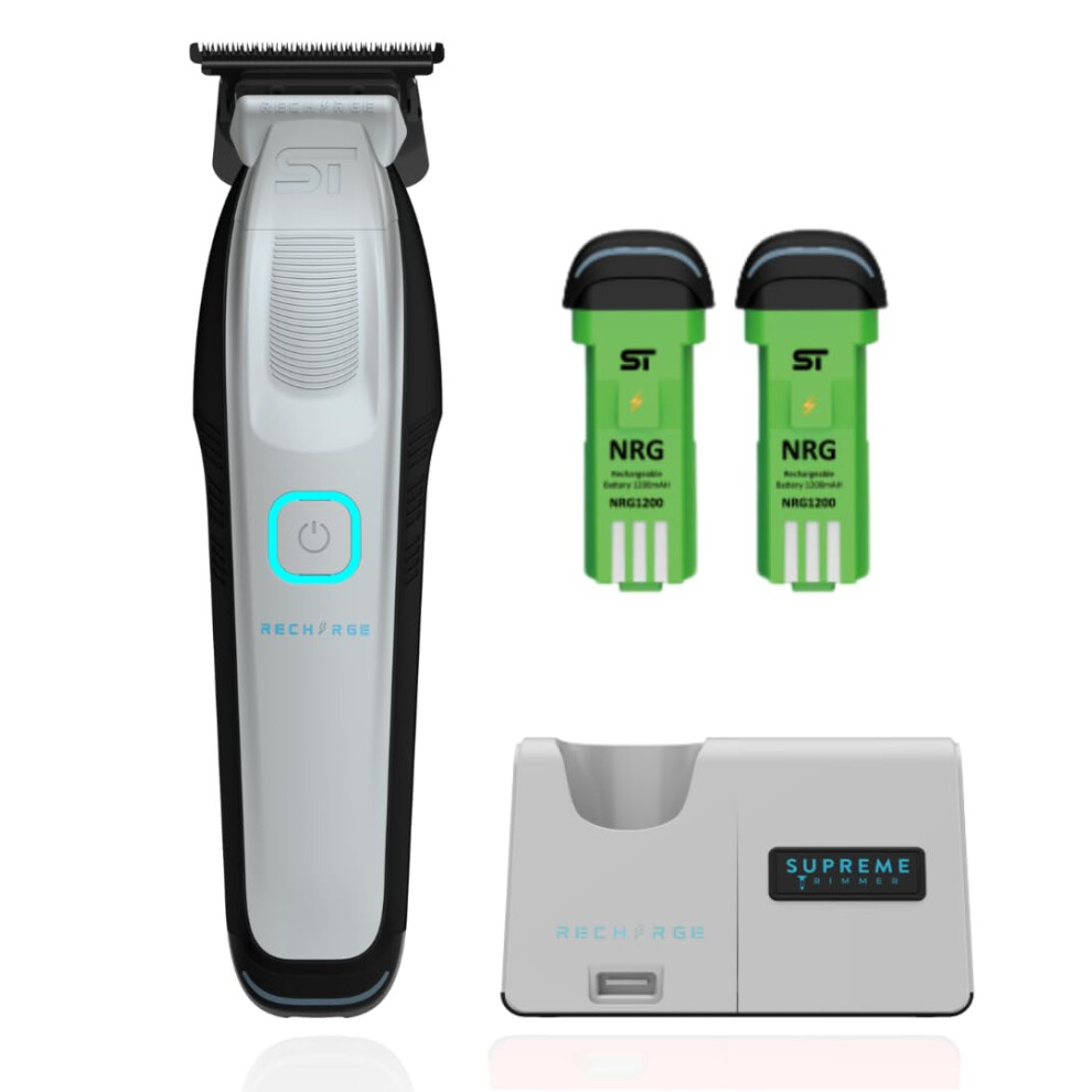 Supreme Trimmer Gray Recharge Zero Gap Trimmer For Barbers | 7500+ Rpm, Removable Battery, Smart Usb Charging Stand + Iphone/Android Charging | St777 (