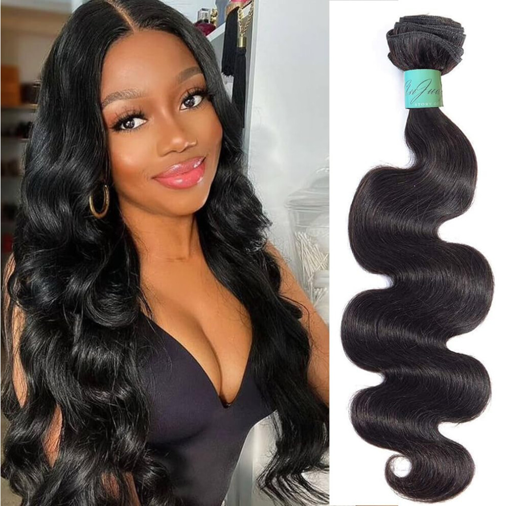 Anjudyreid Unisex 12A Human Hair Bundles Body Wave 14 Inch One Bundle 100% Unprocessed Brazilian Virgin Hair Bundles Double Weft Weave Body Wave Bundles Huma