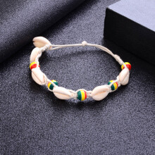 Charm Retro Bohemian Carved Wood Beads Shell Pendant Handwork Anklet Weaving