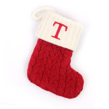 (letterT) Knit Stocking Christmas Family Santa Candy Gift Bags Decorations Party Holiday
