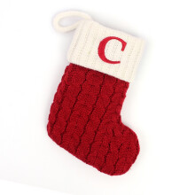 (letterC) Knit Stocking Christmas Family Santa Candy Gift Bags Decorations Party Holiday
