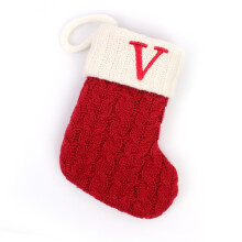 (letterV) Knit Stocking Christmas Family Santa Candy Gift Bags Decorations Party Holiday