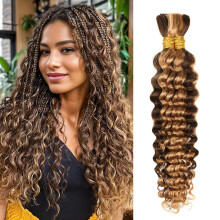18 Inch Honey Blonde Deep Wave Virgin Human Braiding Hair Extensions for Boho and Knotless Braids