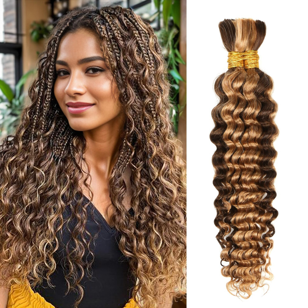 Unisex 18 Inch Honey Blonde Deep Wave Virgin Human Braiding Hair Extensions For Boho And Knotless Braids