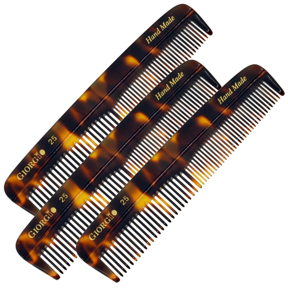 Giorgio G25 Fine Tooth And Wide Tooth Comb Hair Styling Combs, Beard And Mustache Comb For Men, Handmade, Saw Cut, And Hand Polished Travel Combs (5")