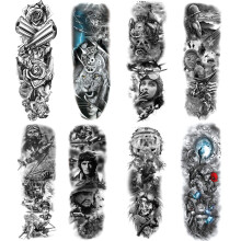 Tatouages Temporaires Militaires Manches Complètes Noir Stickers Art Corporel pour Hommes, 8 Feuilles
