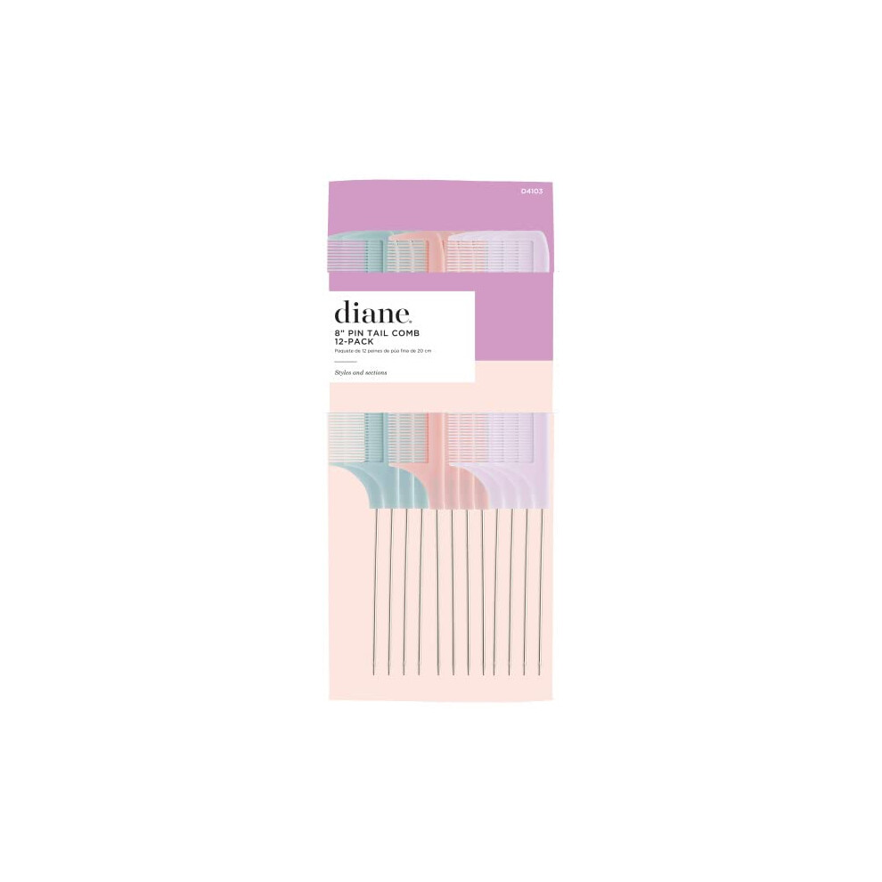 Diane 8" Pin Tail Combs, 12-Pack, Assorted Colors, D4103