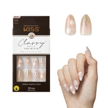KISS Classy Nails Premium, Press-On Nails, Inclusief Nagellijm, 'Gleamin', Wit, Middelgroot, Amandelvorm, 30 Nagels