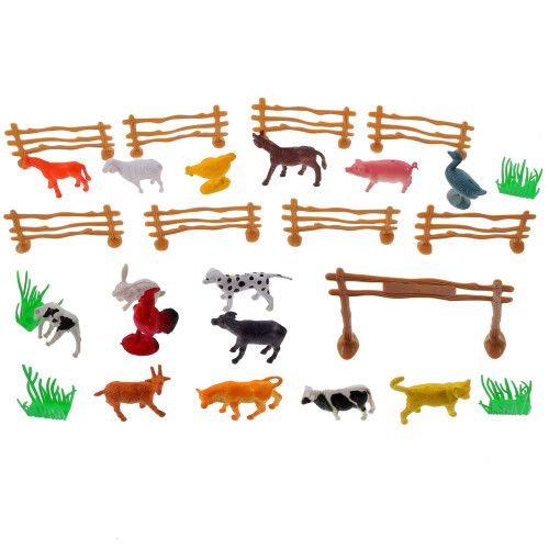 2Sets Durable Plastic Miniature Farm Animals and Tools Playhouse Decor