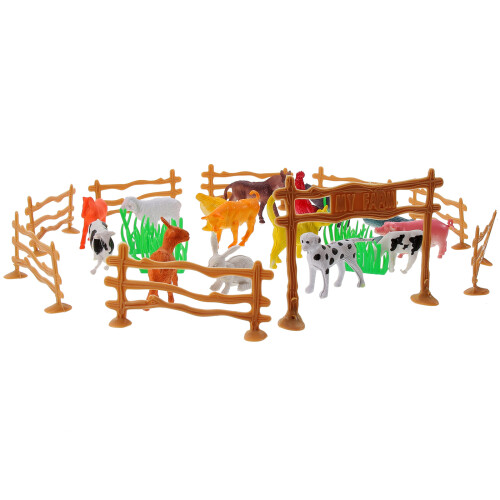 2Sets Durable Plastic Miniature Farm Animals and Tools Playhouse Decor 1