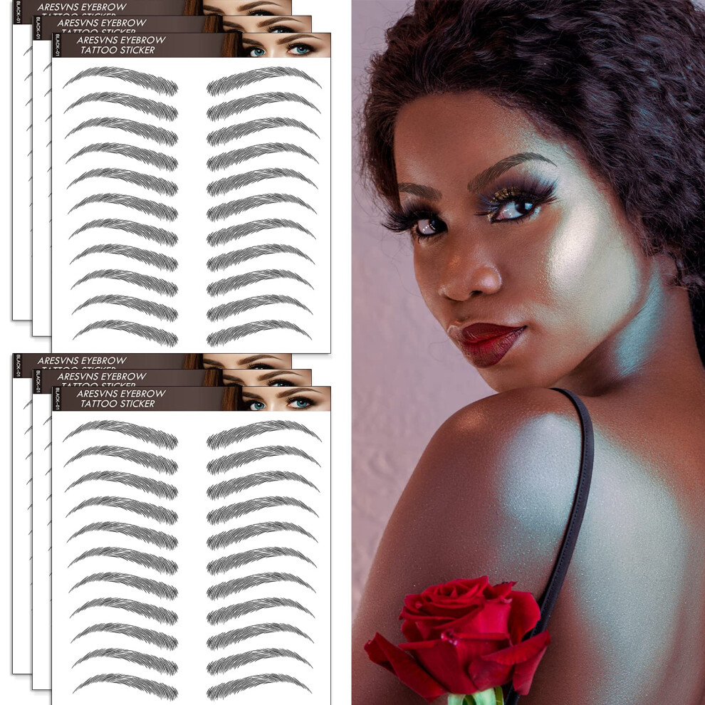Aresvns Black 4D Eyebrow Tattoo 66 Pairs Waterproof And Long-Lasting 3-5 Days Realistic Imitation Eyebrows Tattoo,Popular Eyebrow Transfer Stickers Fo