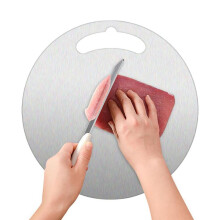 Steel Chopping Board for Kitchen Stainless Dough Rolling Board Double-Sided Round Steak Thawing Metal Board+Handle 30cm