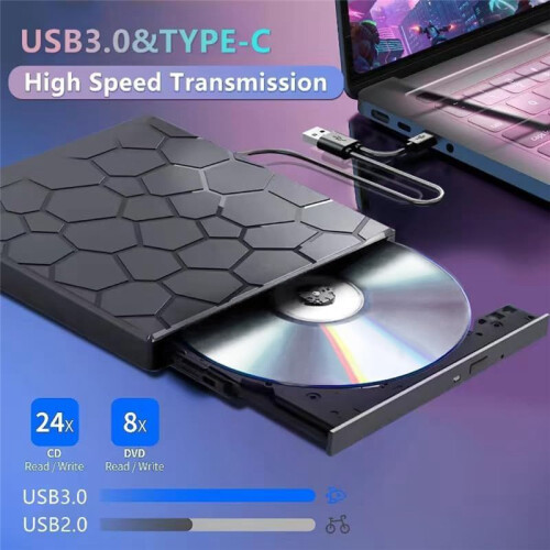 Lettore CD/DVD Esterno, Masterizzatore CD/DVD-ROM +/-RW USB 3.0 7 In 1 per Laptop Desktop , Windows 11/10/8/7 Linux 1