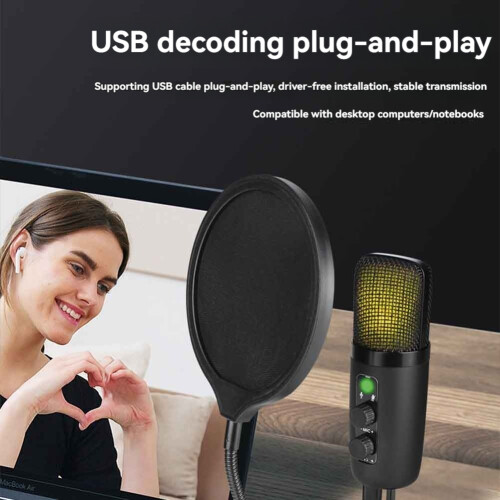 Microphone de Jeu à Condensateur USB pour PC avec Éclairage RVB Brillant Configuration Standard