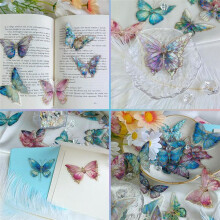 Holographic Butterfly Stickers Bulk - 160Pcs Crystal Glitter Transparent 3D Gold Foil Outlining for Crafts