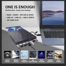 Lecteur CD/DVD Externe, 7 en 1 USB 3.0 CD/DVD-ROM +/-RW Graveur de CD pour Ordinateur Portable de Bureau , Windows 11/10/8/7 Linux
