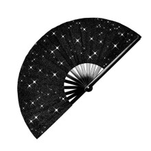 Glitter Large Rave Folding Hand Fan for Men/Women Handheld Fan for EDM,Festival,Club,Party,Dance Black