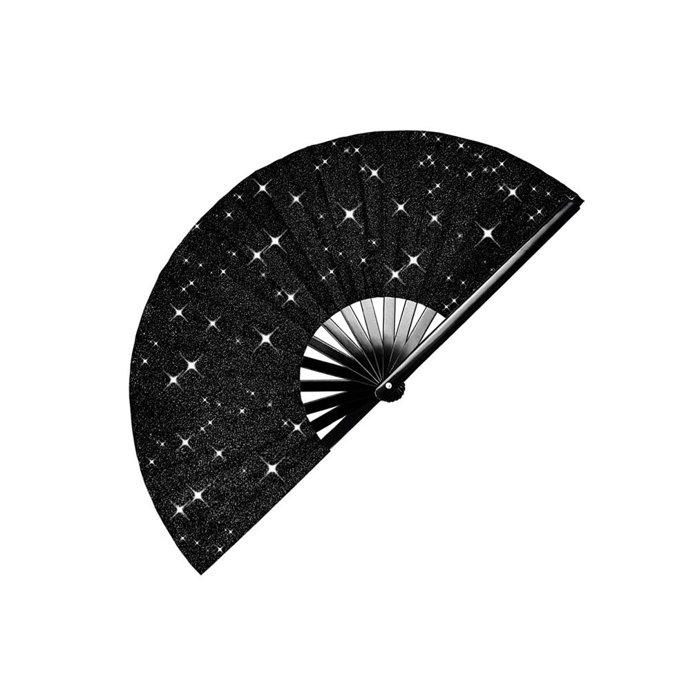 Glitter Large Rave Folding Hand Fan for Men/Women Handheld Fan for EDM,Festival,Club,Party,Dance Black