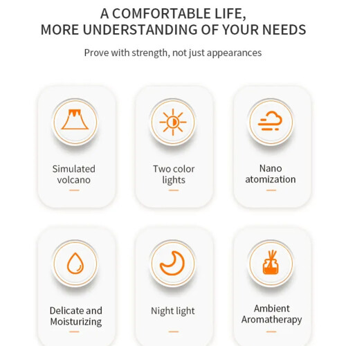 Vulcano Aromatherapy Machine Multi-Function Flame Luftfuktare 2L Parfym Diffusor med Stor Kapacitet Atmosfär Nattljus 1