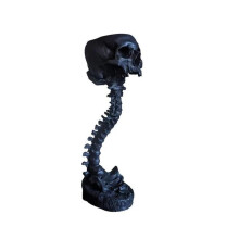 Resin Skull Planter & Spine Stand Set, Polyresin Skulls Pot, Halloween Decoration Retro Human Skull  Flower, Black