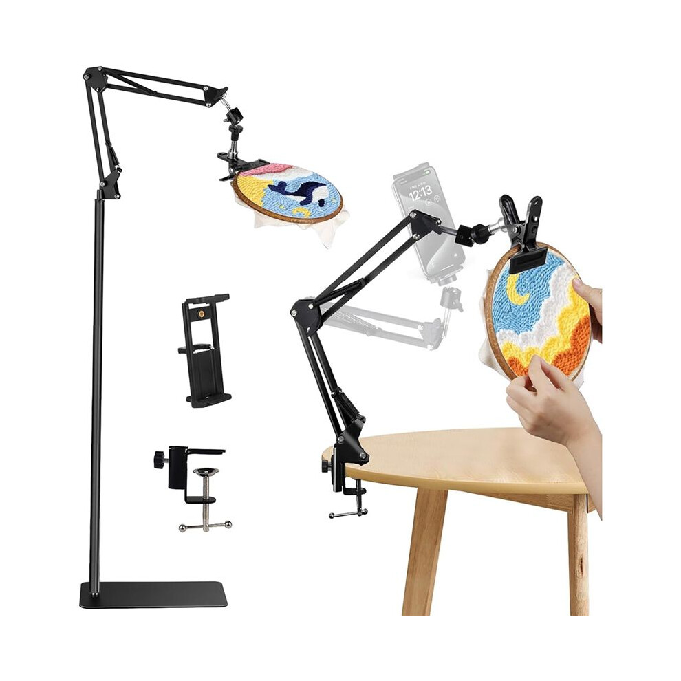 Adjustable Embroidery Hoop Stand, 3-In-1 Hoop/Tablet/Phone Holder Floor Stand, Embroidery Stand, 360 Rotatable Black 4712140815944