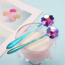 8Pcs Flower Spoon Set, 2 Different Size Colorful Stainless Steel Teaspoons Rainbow Coffee Stirring Spoon