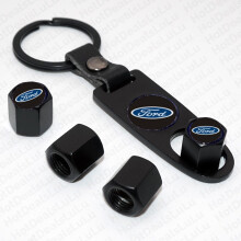 (Black Blue) Black Universal Car Wheel Tyre Tire Valves Dust Stems Air Caps Keychain Emblem