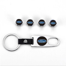 (Silver Blue) Black Universal Car Wheel Tyre Tire Valves Dust Stems Air Caps Keychain Emblem