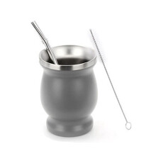 Edelstahl-Teetassen-Teetassen-Set für Isolierte Strohbecher, Isolierte Einfache Tasse, Grau