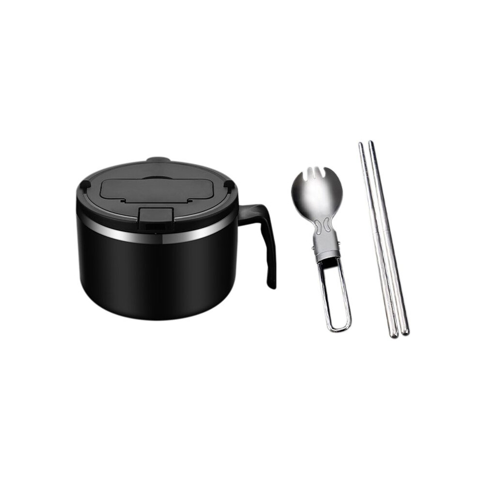 1200Ml Noodle Bowl With Lid, Stainless Steel Instant Noodle Bowl, Rapid Ramen Bowl With Filterable Lid Black Tauoh