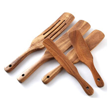 Wooden Spurtles Set (5Pcs) - Teak Wood Kitchen Tools Set - Heat Resistant Non Stick Wood Cookware for Stirring & Mixing