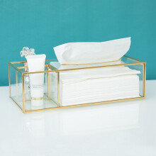 Gold Taschentuch Box Rechteckige Klarglas Papier Taschentuch Box für Hause Taschentuch Spender Geometrische Glas Taschentuch Box