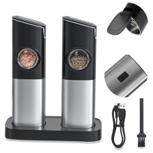 Salt and Pepper Grinder Set, Electric Pepper Grinder USB Rechargeable,Automatic Gravity Mill Grinder with