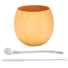 Conjunto de Chá de Madeira Erva Mate CabaçA Mate Artesanal Madeira Natural Café Copo de áGua Mate com Colher Palha Pincel Bombilla 200Ml (Leve)