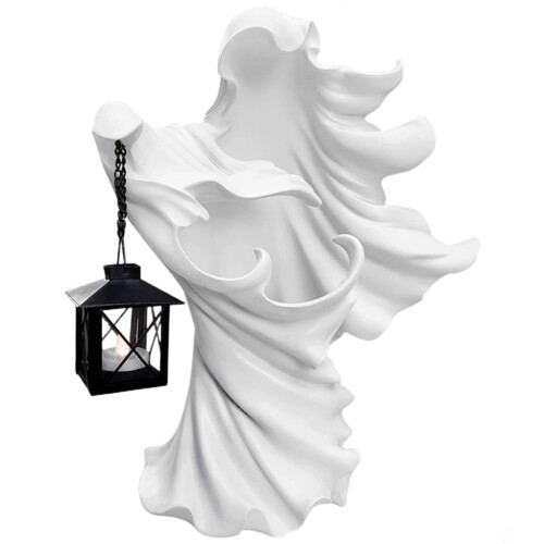 Halloween Witch Ornament with Lantern  Saving Resin Statue for Garden Courtyard Decor White 1